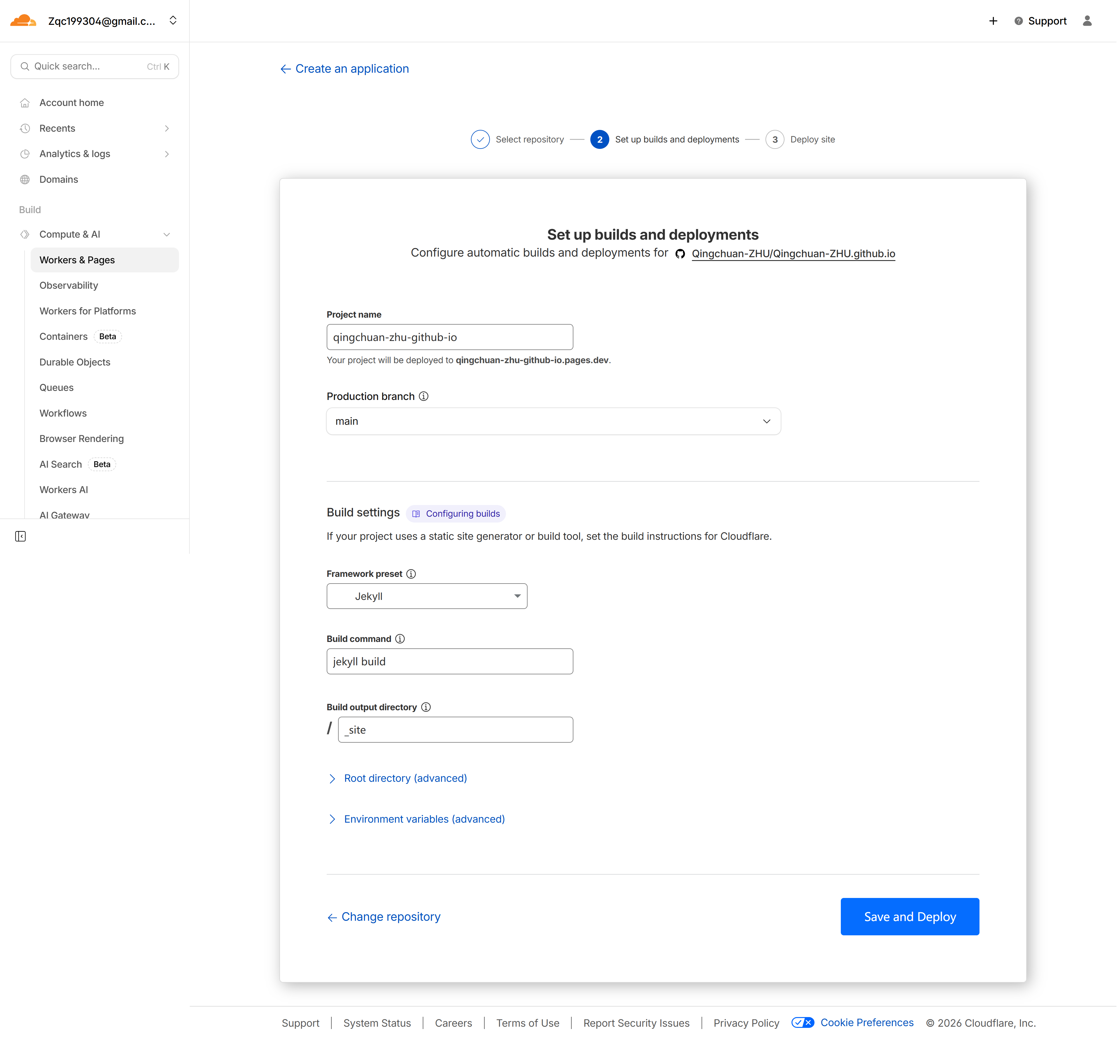 在 Cloudflare Pages 配置 Jekyll 构建参数